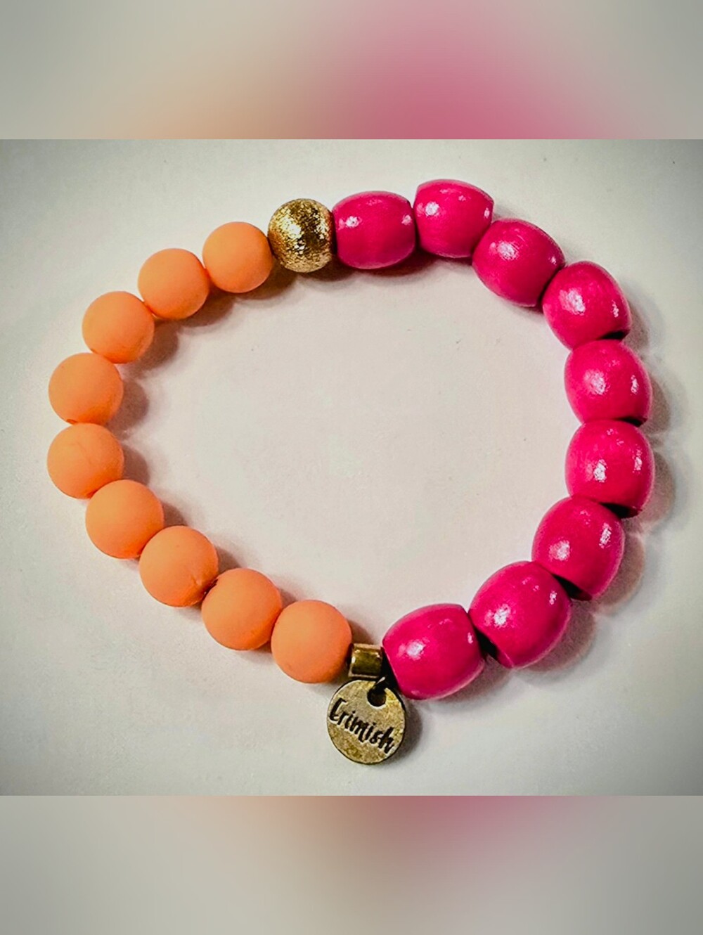 Erimish Hot Pink and Coral Beaded Stretch Bracelet with Gold Charm
